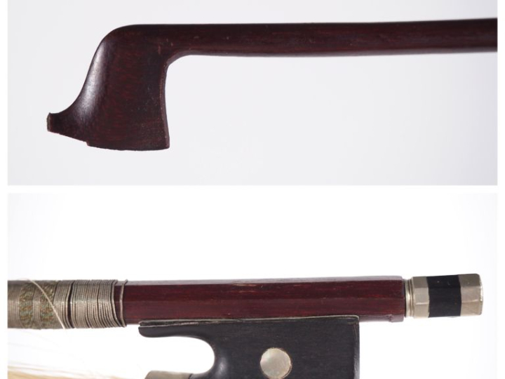 Archet de violon allemand en bois exotique. Poids. 63 g (hausse et bag