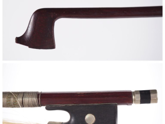 Vente aux enchères Archet de violon allemand en bois exotique. Poids. 63 g (hausse et bag