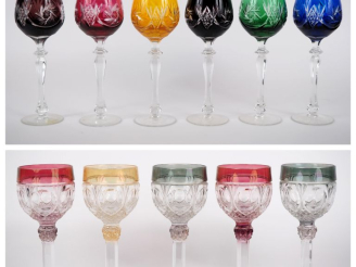 Vente aux enchères 6 verres à vin du Rhin en cristal taillé à décor de palmes. H. 22 cm. 