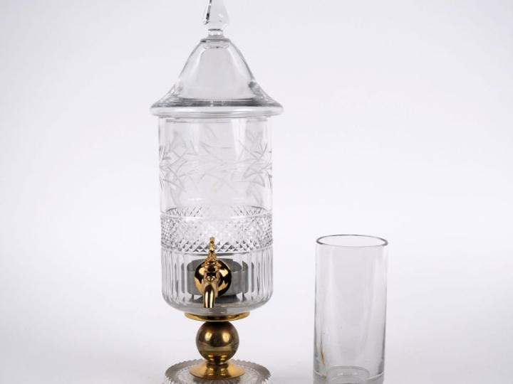 Fontaine à absinthe en verre et métal doré H. 38 cm