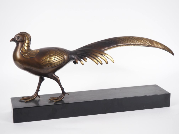 STRATEFF.  "coq de bruyère" Sculpture Art Déco en bronze sur un socle 
