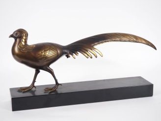 Vente aux enchères STRATEFF.  "coq de bruyère" Sculpture Art Déco en bronze sur un socle 