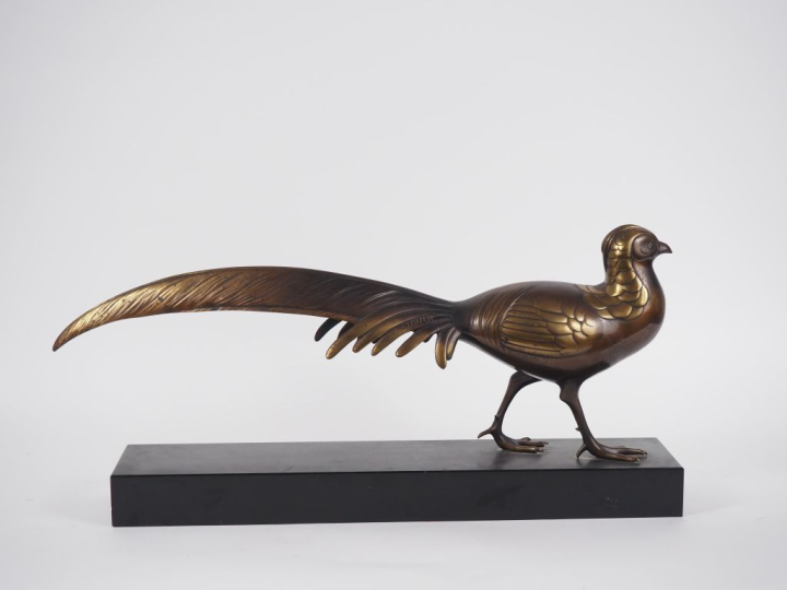 STRATEFF.  "coq de bruyère" Sculpture Art Déco en bronze sur un socle 