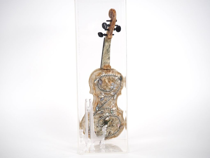 Dans un emboitage en plexi glass, boite à musique en composition à l'i