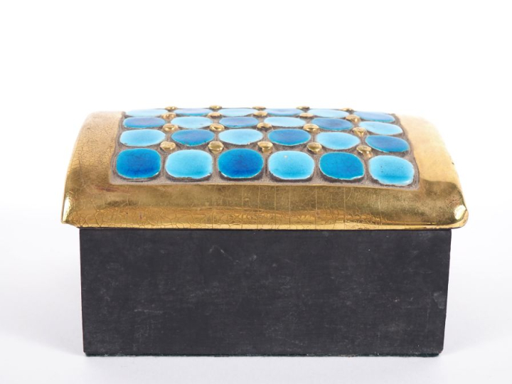MITHE. ESPELT. Coffret à bijoux, couvercle en céramique bleu turquoise