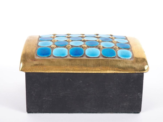 Vente aux enchères MITHE. ESPELT. Coffret à bijoux, couvercle en céramique bleu turquoise