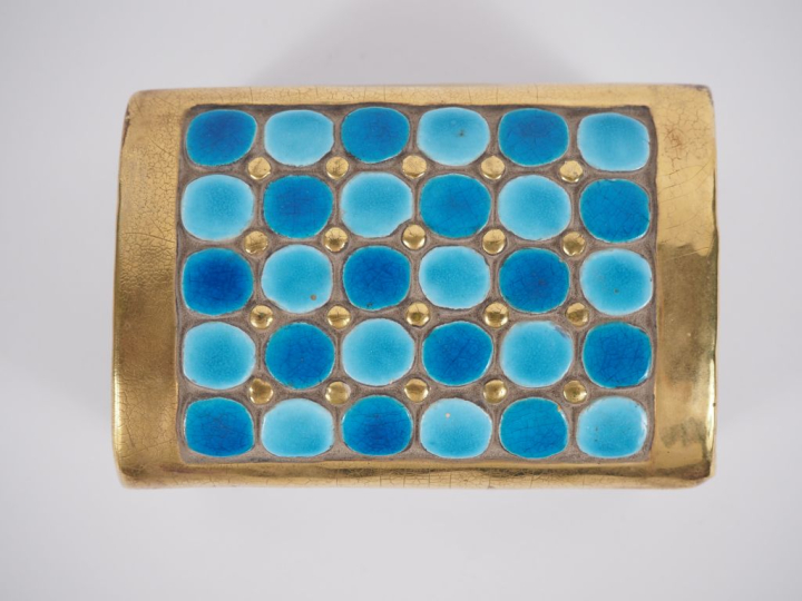 MITHE. ESPELT. Coffret à bijoux, couvercle en céramique bleu turquoise