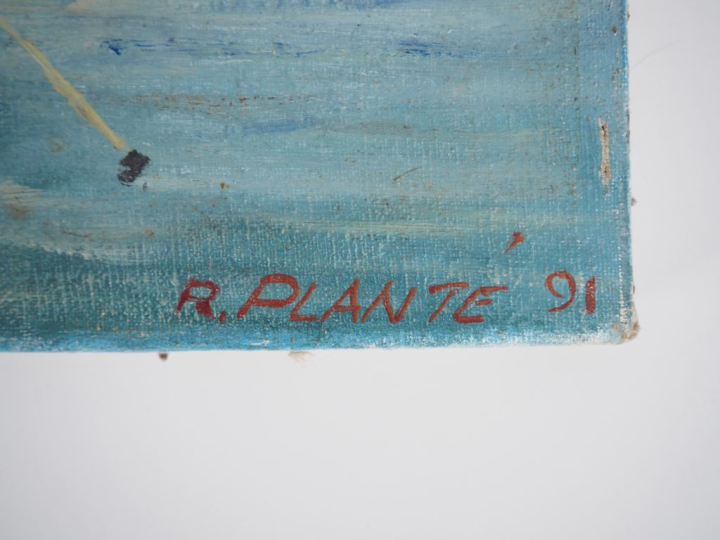 R. PLANTE. "Le port animé" Huile sur toile, signée en bas à droite et 