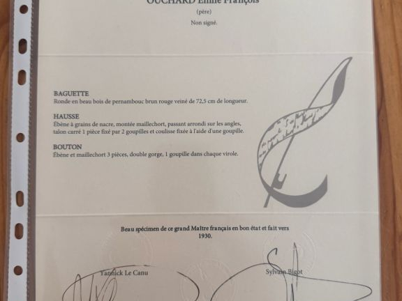 Archet de violon d'Emile Ouchard monté maillechort, certificat Raffin.