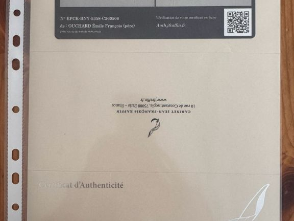 Archet de violon d'Emile Ouchard monté maillechort, certificat Raffin.