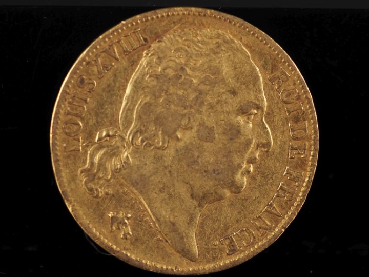 Pièce de 20 Francs or, Louis XVIII, Roi de France, 1824-A.  FRAIS ACHE