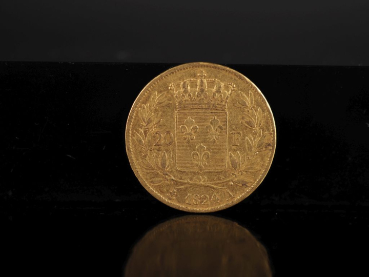 Pièce de 20 Francs or, Louis XVIII, Roi de France, 1824-A.  FRAIS ACHE