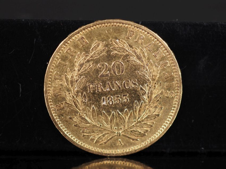 Pièce de 20 Francs or, Napoléon III Empereur, 1853-A.  FRAIS ACHETEURS