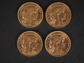 Vente aux enchères Quatre pièces de 20 Francs or, République Française, 1904. FRAIS ACHET