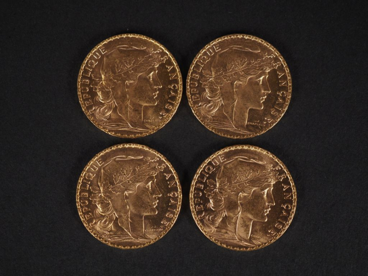 Quatre pièces de 20 Francs or, République Française, 1905.  FRAIS ACHE