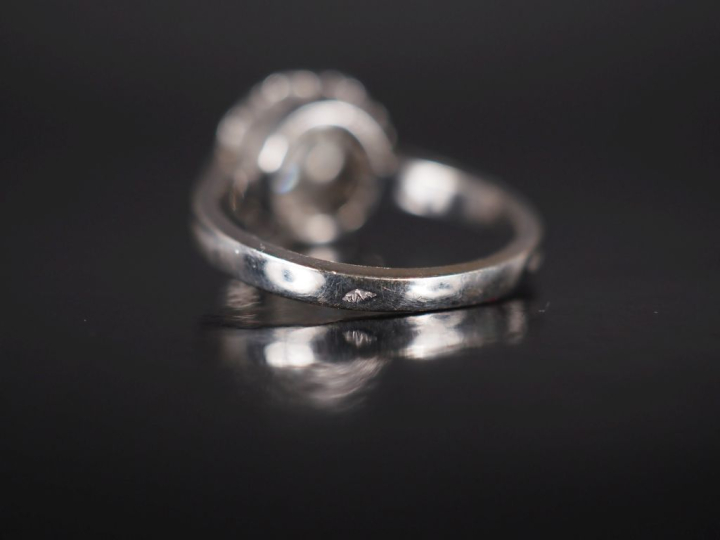 Bague de forme solitaire en platine et or blanc 750, sertie en son cen