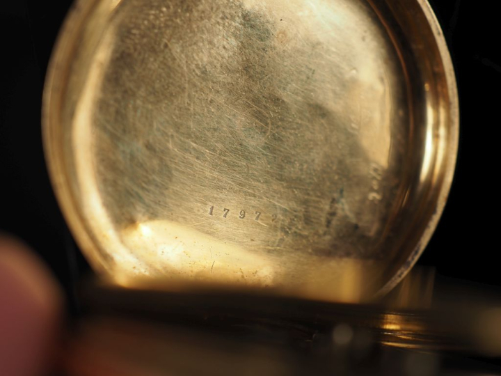 Montre de gousset Napoléon III en or jaune 750.  Cadran à chiffres rom