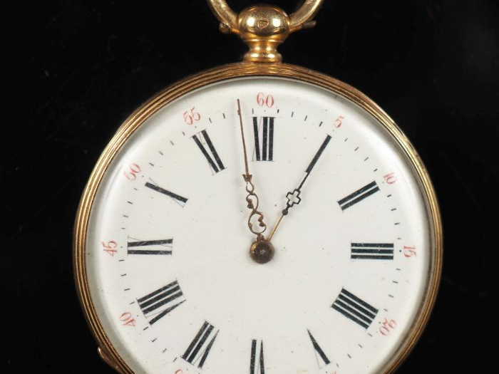 Montre de gousset Napoléon III en or jaune 750.  Cadran à chiffres rom