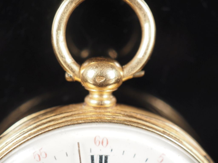 Montre de gousset Napoléon III en or jaune 750.  Cadran à chiffres rom