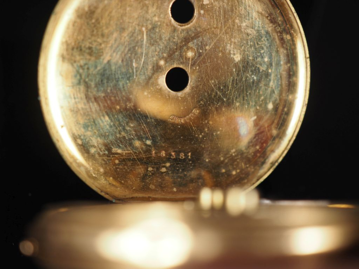 Montre de gousset Napoléon III en or jaune 750.  Cadran à chiffres rom
