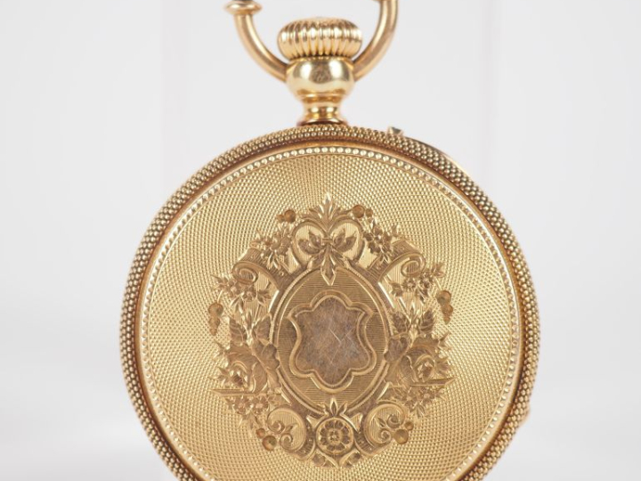 Montre de gousset Napoléon III en or jaune 750.  Cadran à chiffres rom