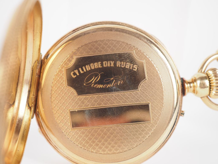 Montre de gousset Napoléon III en or jaune 750.  Cadran à chiffres rom