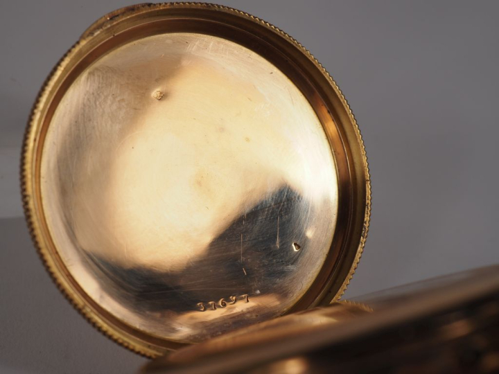 Montre de gousset Napoléon III en or jaune 750.  Cadran à chiffres rom