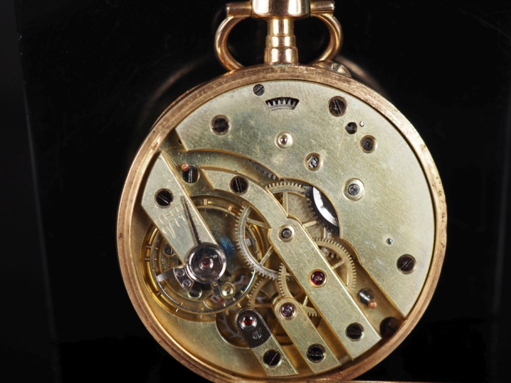 Montre de gousset Napoléon III en or jaune 750.  Cadran à chiffres ara