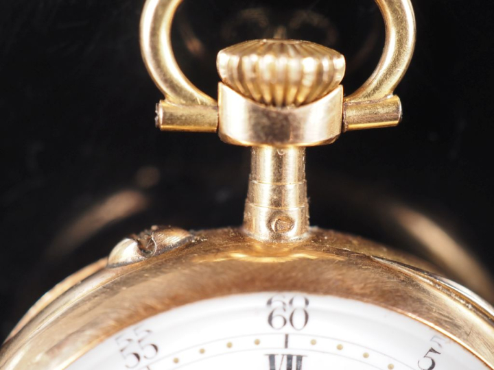 Montre de gousset Napoléon III en or jaune 750.  Cadran à chiffres rom