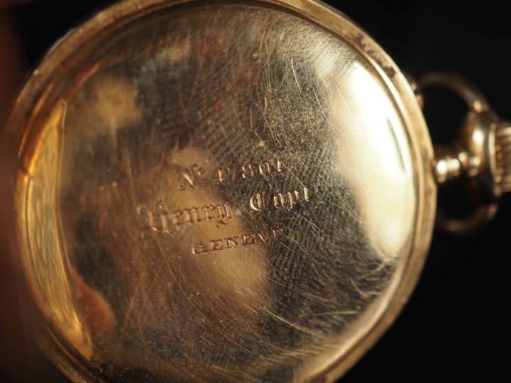 Henry CAPT, à Genève N°47801 Montre de gousset en or jaune 750.  Cadra