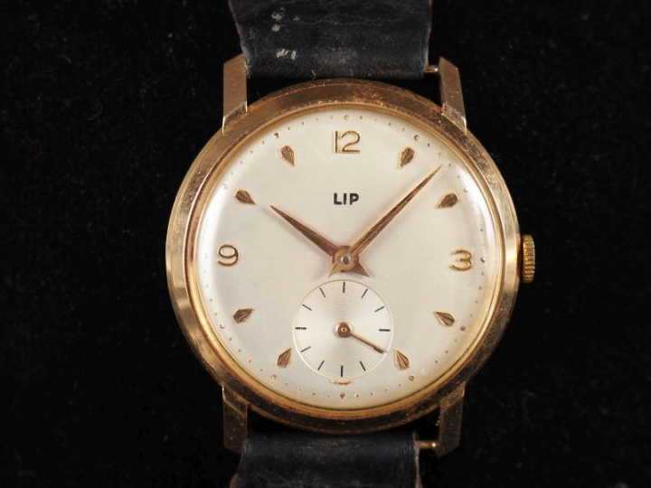 LIP N°33575 Montre bracelet d'homme, boitier en or jaune 750.  Cadran 