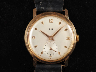 Vente aux enchères LIP N°33575 Montre bracelet d'homme, boitier en or jaune 750.  Cadran 