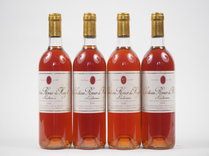4 BOUTEILLES CHÂTEAU ROMER DU HAYOT 1er CC SAUTERNES - 1990 - BG