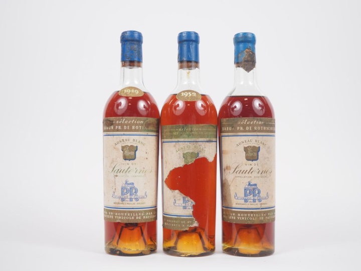 3 BOUTEILLES AGNEAU BLANC "SÉLECTION ROTHSCHILD" SAUTERNES : 1 de 1949