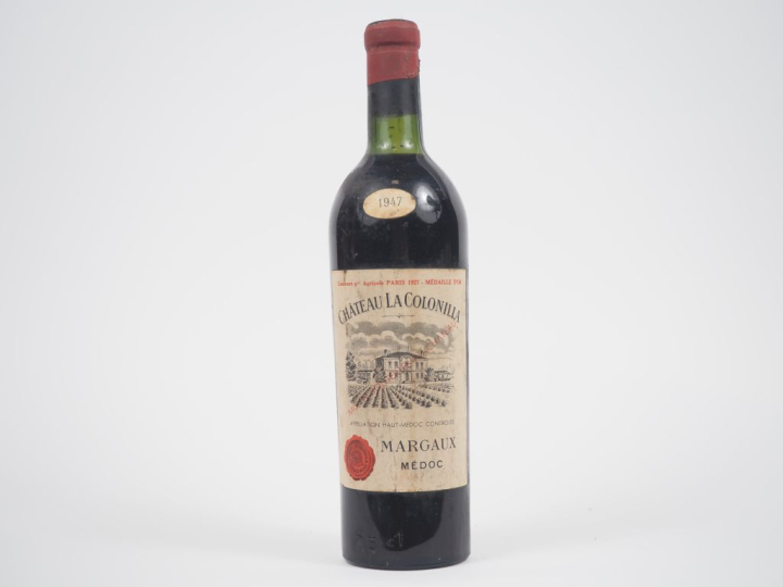 1 BOUTEILLE CHÂTEAU LA COLONILLA MARGAUX - 1947 - CAPSULE DÉCOUPÉE