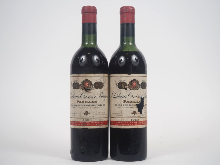 2 BOUTEILLES CHÂTEAU CROIZET BAGES GCC PAUILLAC - 1953 - 1 LB/1 HEP/EA
