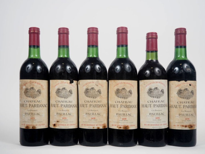 6 BOUTEILLES CHÂTEAU HAUT PARDANAC PAUILLAC - 1979 - 3 BG/3 LB/ES 