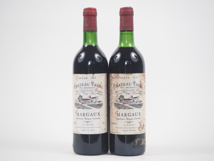 2 BOUTEILLES CHÂTEAU TAYAC MARGAUX - 1980 - 1 BG/1 LB/ES 