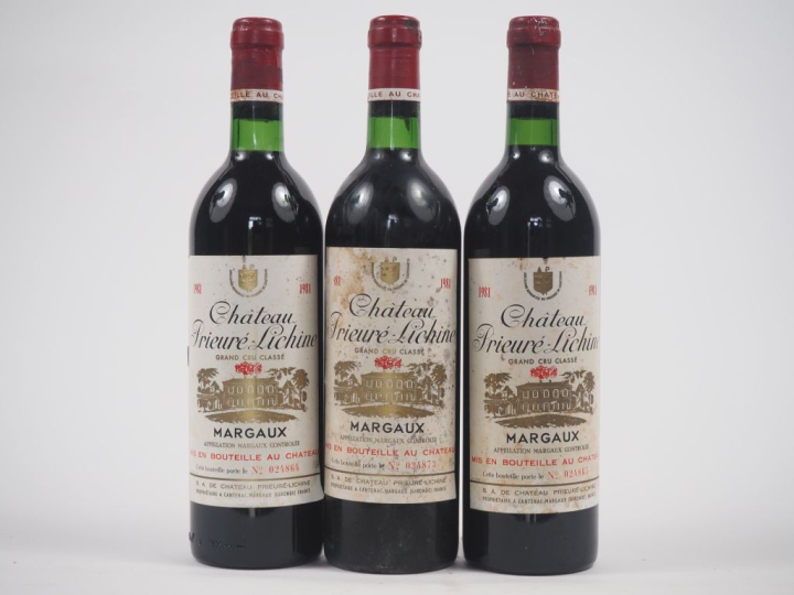 3 BOUTEILLES CHÂTEAU PRIEURÉ LICHINE GCC MARGAUX - 1981 - BG/ET 