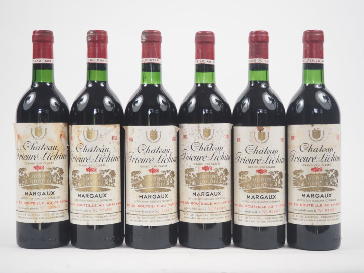 6 BOUTEILLES CHÂTEAU PRIEURÉ LICHINE GCC MARGAUX - 1981 - BG/ET/CAPSUL