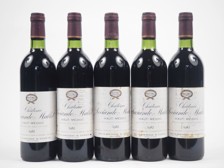 5 BOUTEILLES CHÂTEAU SOCIANDO MALLET HAUT MÉDOC - 1982 - BG/ET 
