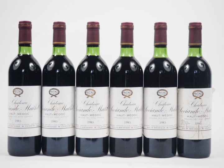 6 BOUTEILLES CHÂTEAU SOCIAND MALLET HAUT MÉDOC - 1983 - 4 BG/2 LB/3 ET