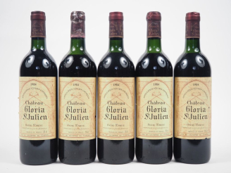 Vente aux enchères 5 BOUTEILLES CHÂTEAU GLORIA ST JULIEN - 1984 - 1 BG/3 LB/1 HEP/ELT 