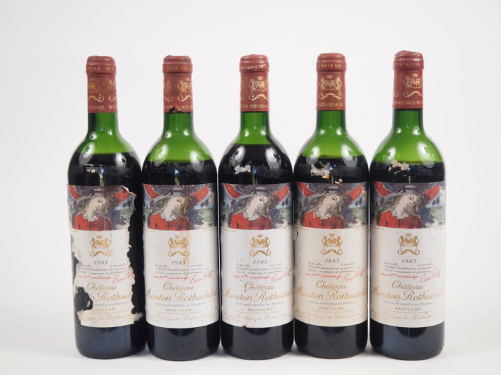5 BOUTEILLES CHÂTEAU MOUTON ROTHSCHILD 1er GCC PAUILLAC - 1985- 1 HEP/