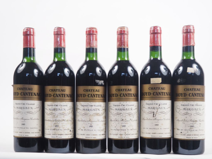 6 BOUTEILLES CHÂTEAU BOYD CANTENAC GCC MARGAUX - 1985 - 5 BG/1 LB/ET/1