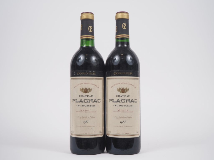 2 BOUTEILLES CHÂTEAU PLAGNAC CB MÉDOC - 1987 - 1 BG