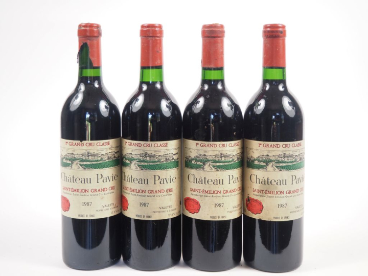 4 BOUTEILLES CHÂTEAU PAVIE 1er GCC ST ÉMILION - 1987 - 1 CAPSULE LÉGER