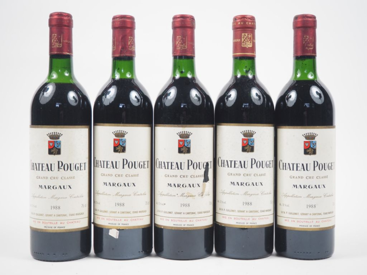 5 BOUTEILLES CHÂTEAUT POUGET GCC MARGAUX - 1988 - 2 BG/2 LB/1 HEP/1 EA