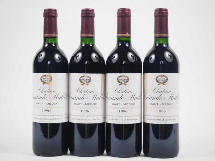 4 BOUTEILLES CHÂTEAU SOCIANDO MALLET HAUT MÉDOC - 1996 - 3 ET 