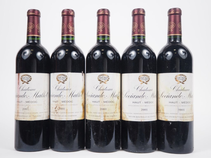 5 BOUTEILLES CHÂTEAU SOCIANDO MALLET HAUT MÉDOC - 2001 - ETT
